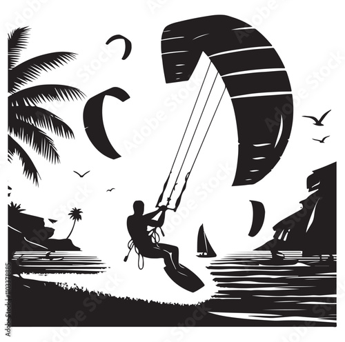 kitesurfing silhouette illustration vector