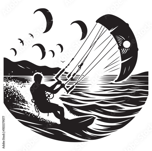 kitesurfing silhouette illustration vector