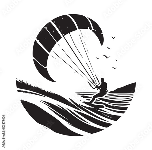 kitesurfing silhouette illustration vector