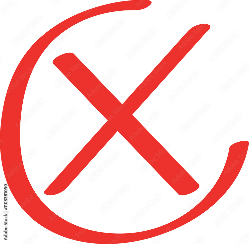 Obraz premium Red Hand Drawn Wrong Mark Symbol