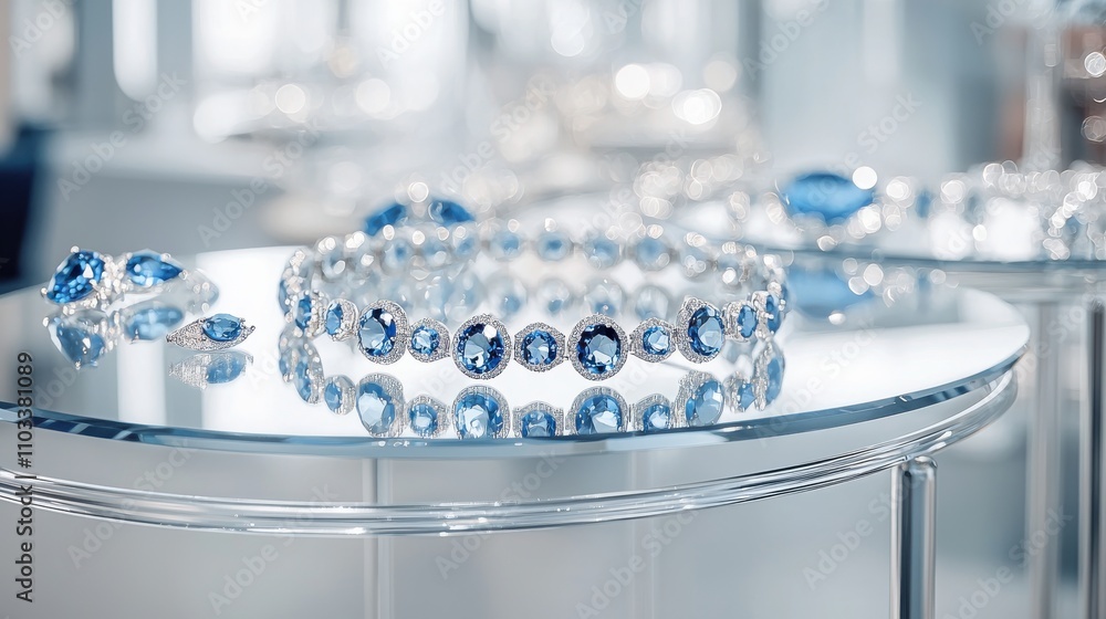 Stunning Display of Luxurious Jewelry with Royal Blue Crown Jewel Stunning Display of Luxurious Jewelry with Royal Blue Crown Jewel