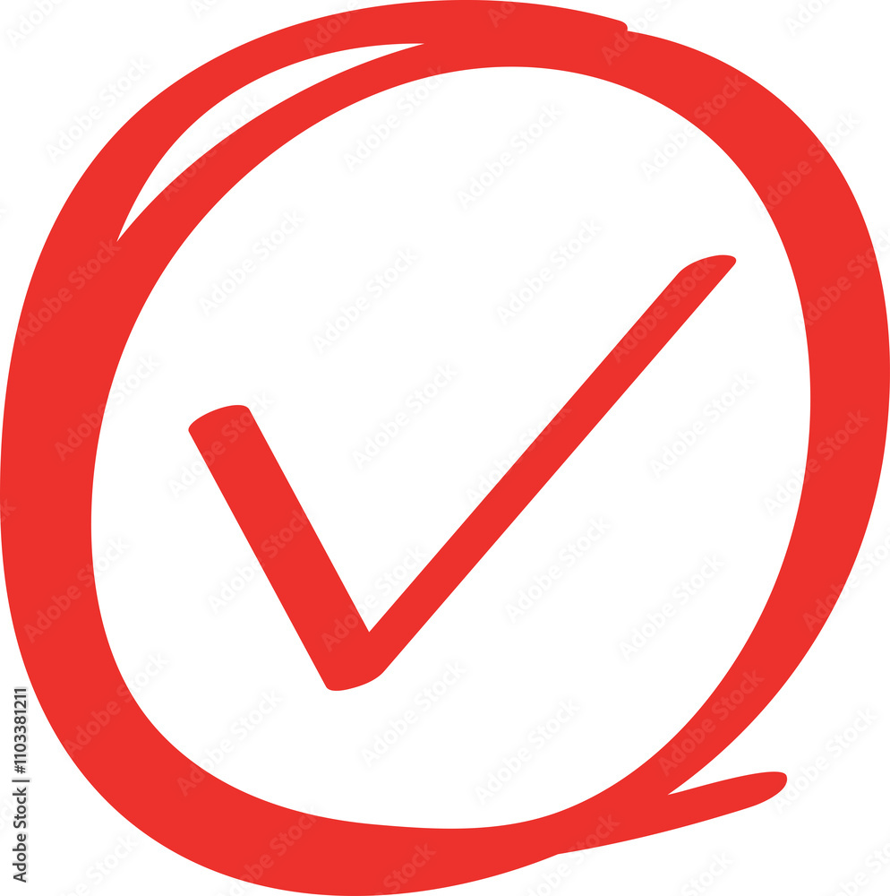 Red Hand Drawn Check Mark Symbol Red Hand Drawn Check Mark Symbol