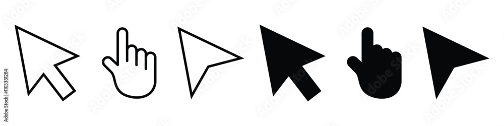 Computer mouse click cursor icon set. Pointer cursor icons. Arrow and hand pointer. Cursor icon. Computer click icon Computer mouse click cursor icon set. Pointer cursor icons. Arrow and hand pointer. Cursor icon. Computer click icon