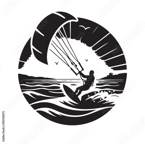 kitesurfing silhouette illustration vector