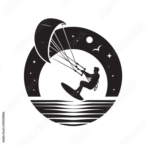 kitesurfing silhouette illustration vector