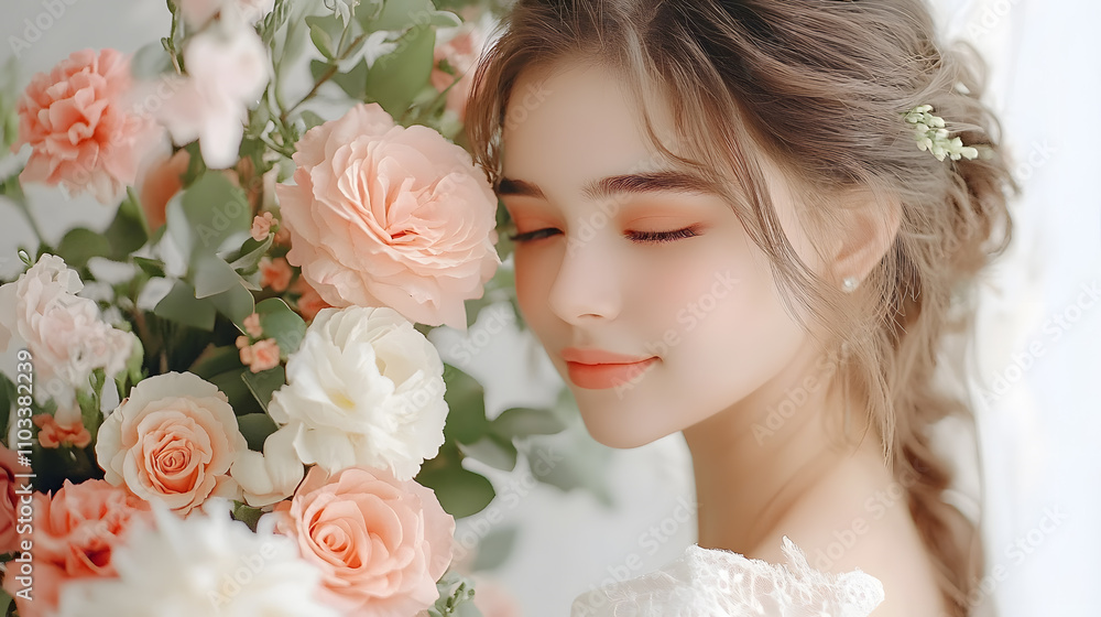 Obraz premium Wedding photos with a clean background for free space for text. For use with advertising banners for weddings or Valentine's Day.