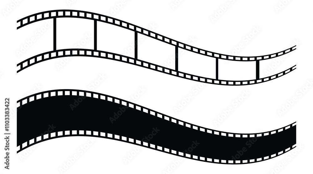 Fototapeta premium film strip icon used for videography elements, cinema reel. Filmstrip with frames, photo and videos for camera. Old white and black film tapes of 35mm. Realistic film strip on white background.