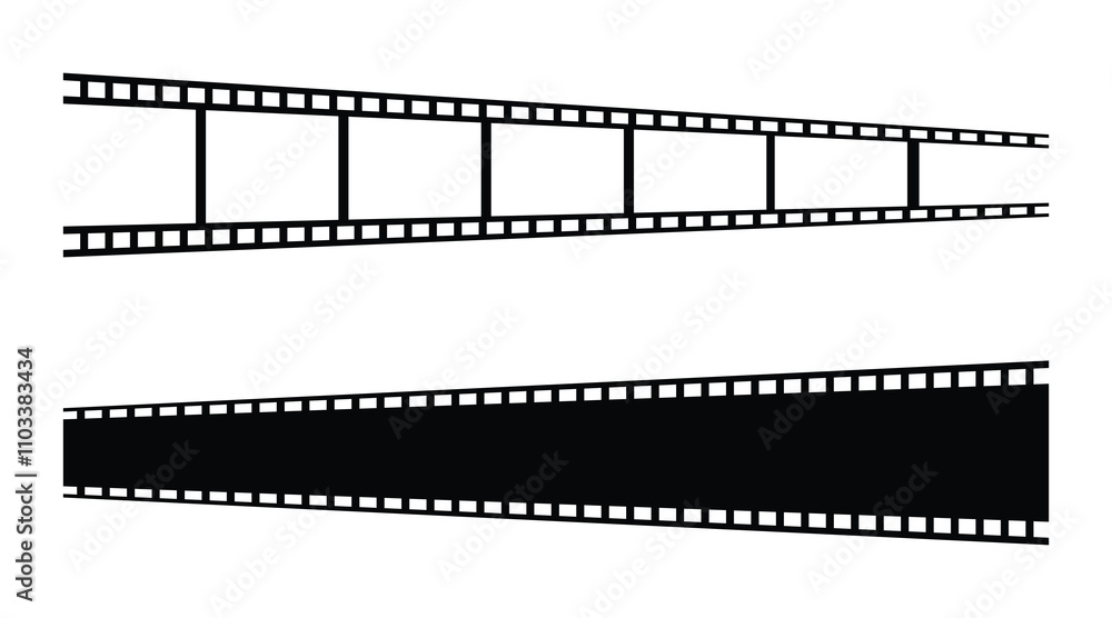 film strip icon used for videography elements, cinema reel. Filmstrip with frames, photo and videos for camera. Old white and black film tapes of 35mm. Realistic film strip on white background. film strip icon used for videography elements, cinema reel. Filmstrip with frames, photo and videos for camera. Old white and black film tapes of 35mm. Realistic film strip on white background.