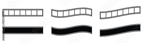 film strip icon used for videography elements, cinema reel. Filmstrip with frames, photo and videos for camera. Old white and black film tapes of 35mm. Realistic film strip on white background.