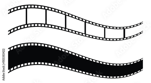 film strip icon used for videography elements, cinema reel. Filmstrip with frames, photo and videos for camera. Old white and black film tapes of 35mm. Realistic film strip on white background.