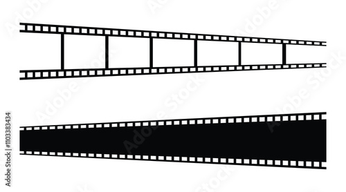 film strip icon used for videography elements, cinema reel. Filmstrip with frames, photo and videos for camera. Old white and black film tapes of 35mm. Realistic film strip on white background.