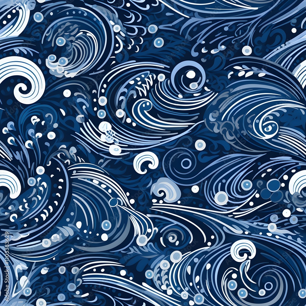 Fototapeta premium Dynamic ocean waves pattern abstract design digital art blue tones high contrast nature inspiration for home decor