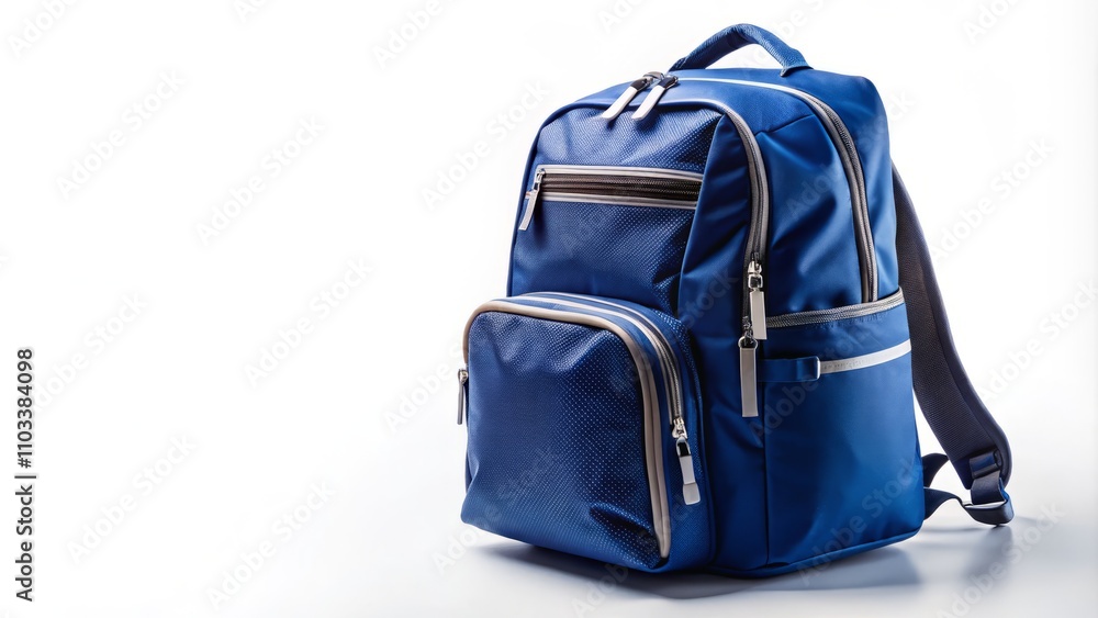 Bright Sporty Deep Blue Backpack Mockup - Front and Three Quarters View Isolated on White Background for Creative Projects and Product Displays Bright Sporty Deep Blue Backpack Mockup - Front and Three Quarters View Isolated on White Background for Creative Projects and Product Displays