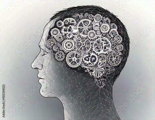 Human head with gears inside