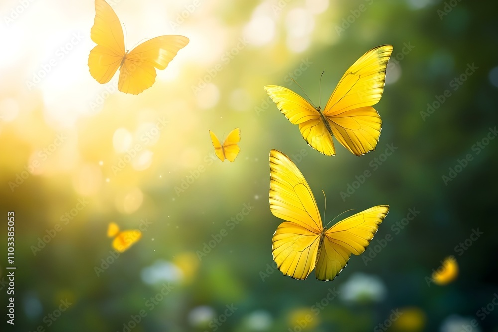 Yellow Golden Butterflies in the Sunlight Yellow Golden Butterflies in the Sunlight