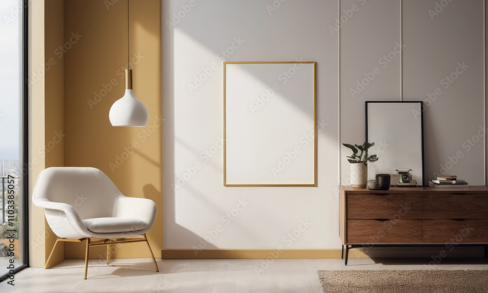 Mockup room for poster or painting in simple modern interior, Photo Frame Mockup, Black and red colors Mockup room for poster or painting in simple modern interior, Photo Frame Mockup, Black and red colors
