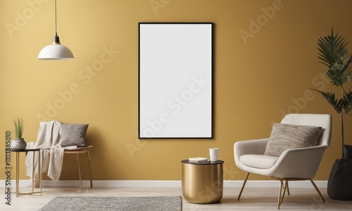 Mockup room for poster or painting in simple modern interior, Photo Frame Mockup, Black and red colors