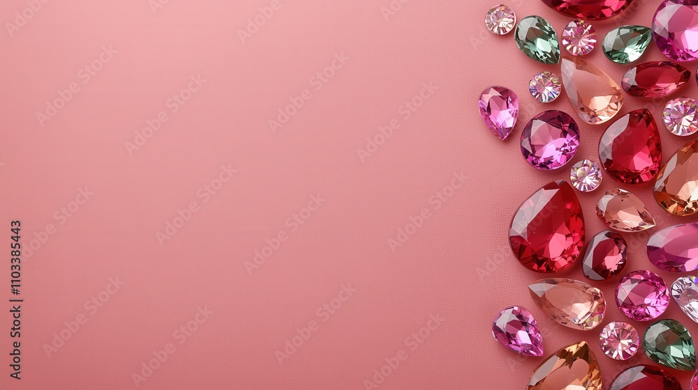 Stunning Multicolored Gemstone Cluster Against Pink Backdrop Stunning Multicolored Gemstone Cluster Against Pink Backdrop