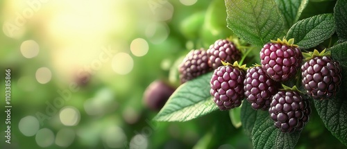 Wallpaper Mural Ripe blackberries with leaves on a blurred background. Torontodigital.ca