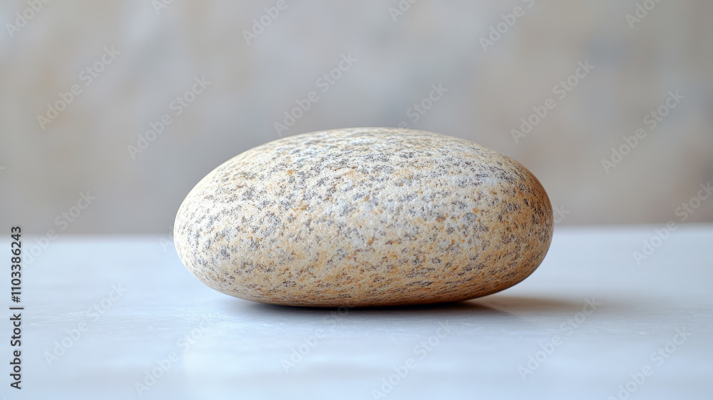 A smooth, rounded stone on a white surface. A smooth, rounded stone on a white surface.