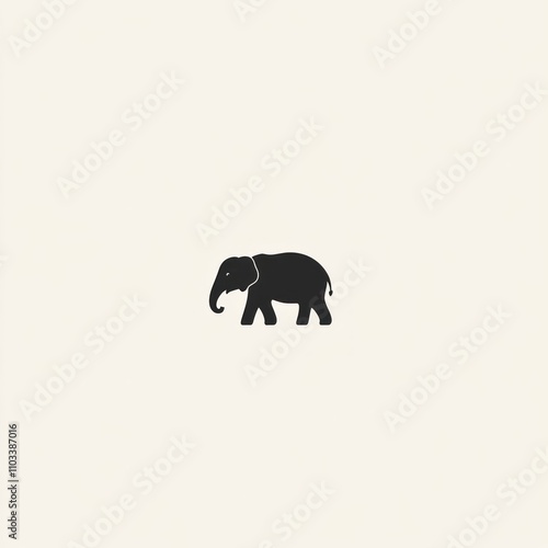 Here's a  and keyword list for your stock photo, designed for high search relevance.. Simple black elephant silhouette on white background. photo