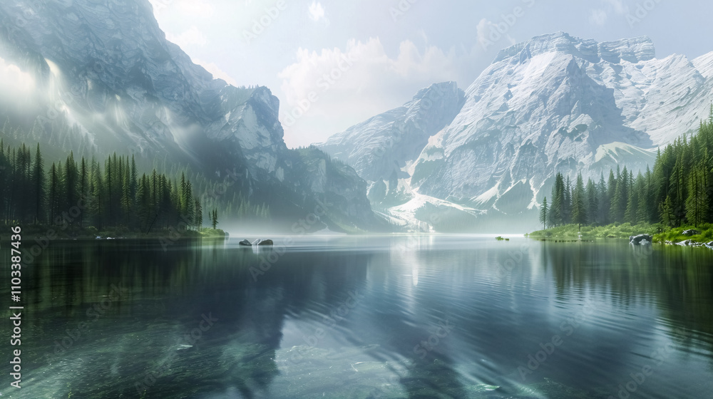 Lake surrounded by mountains. Lake surrounded by mountains.