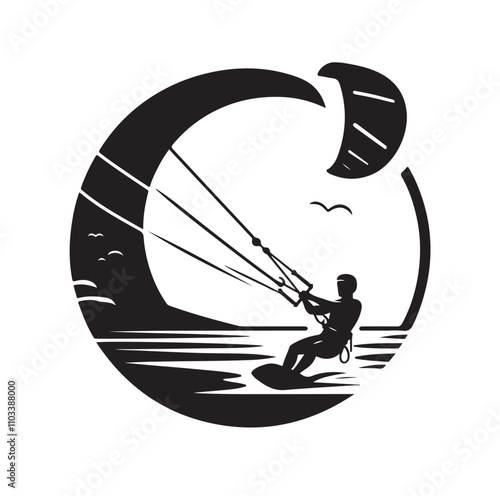 kitesurfing silhouette illustration vector