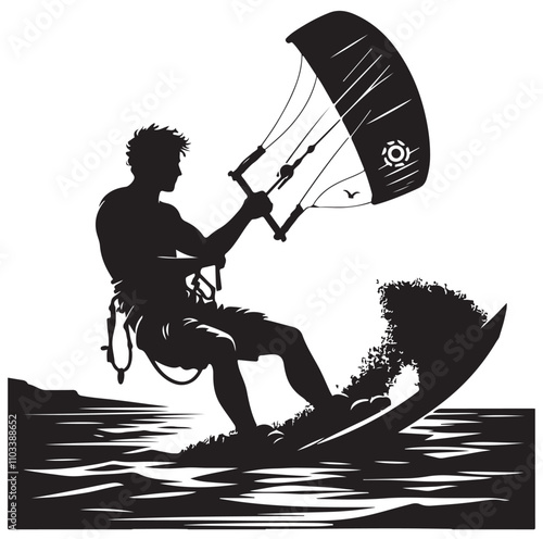 kitesurfing silhouette illustration vector