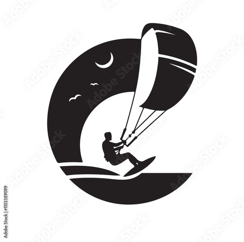 kitesurfing silhouette illustration vector