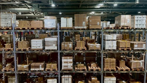 4K Shipping Warehouse Crates distribution palettes goods merchandise - wide