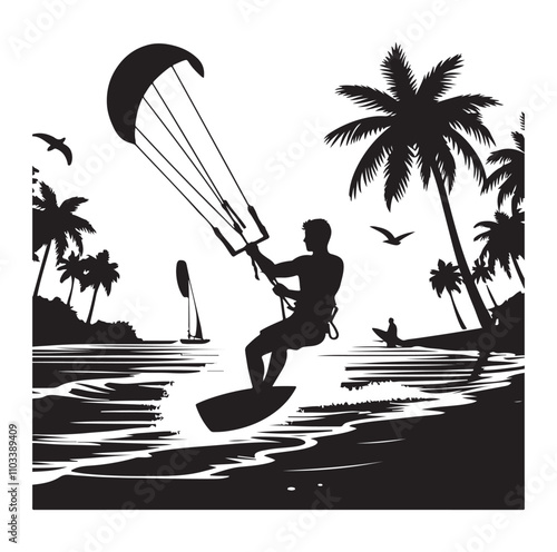 kitesurfing silhouette illustration vector