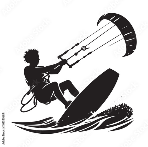 kitesurfing silhouette illustration vector