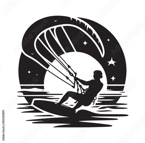 kitesurfing silhouette illustration vector