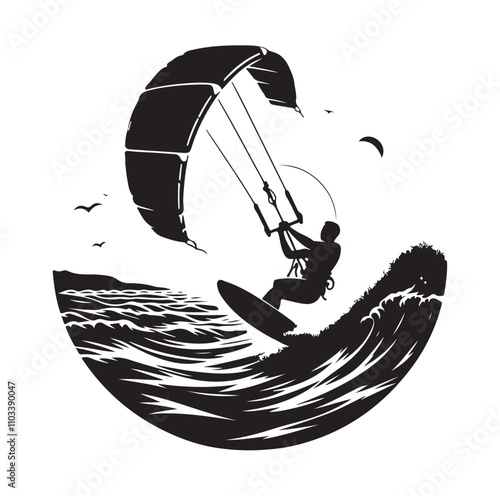 kitesurfing silhouette illustration vector