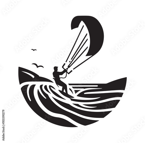 kitesurfing silhouette illustration vector