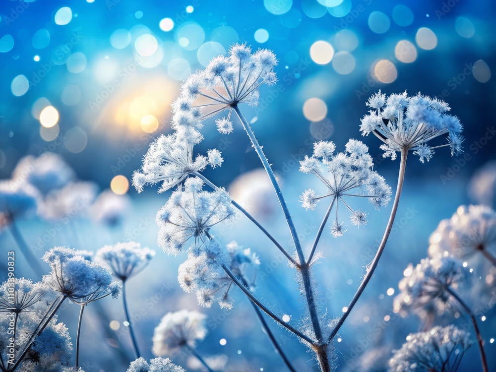 Captivating Ice Flowers in Winter Against a Cold Blue Bokeh Background, Perfectly Framed Using the Rule of Thirds for Stunning Visual Appeal Captivating Ice Flowers in Winter Against a Cold Blue Bokeh Background, Perfectly Framed Using the Rule of Thirds for Stunning Visual Appeal