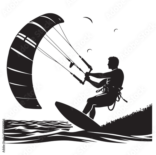 kitesurfing silhouette illustration vector