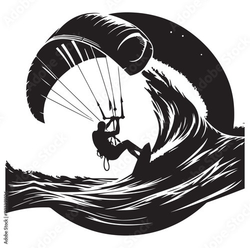 kitesurfing silhouette illustration vector