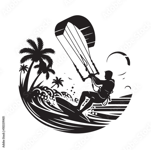 kitesurfing silhouette illustration vector