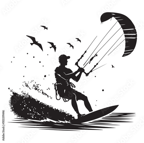 kitesurfing silhouette illustration vector