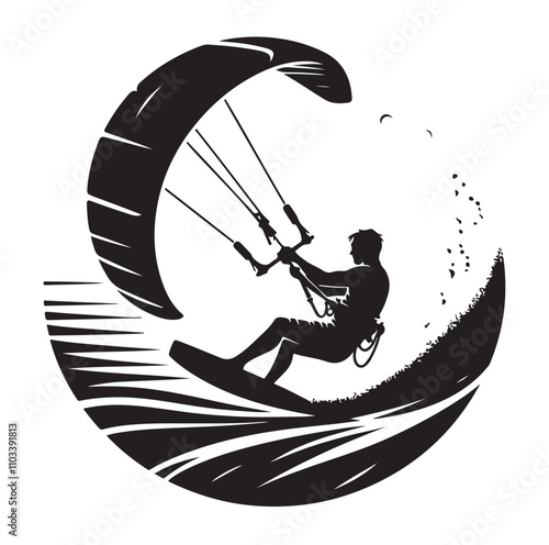 kitesurfing silhouette illustration vector