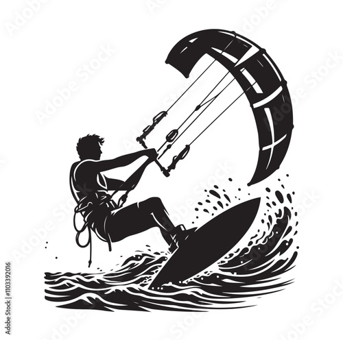 kitesurfing silhouette illustration vector