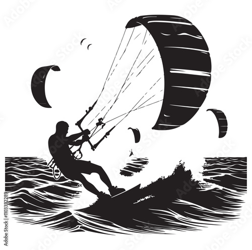 kitesurfing silhouette illustration vector