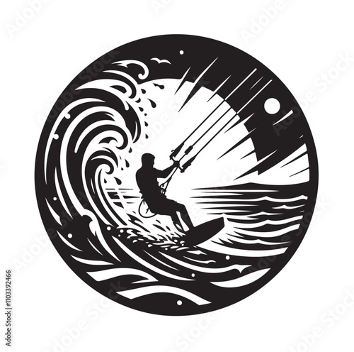 kitesurfing silhouette illustration vector