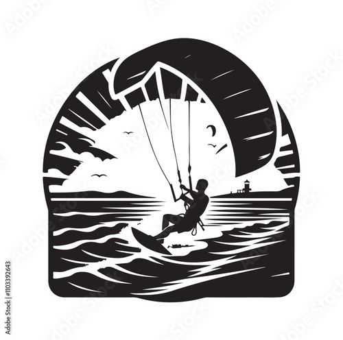kitesurfing silhouette illustration vector