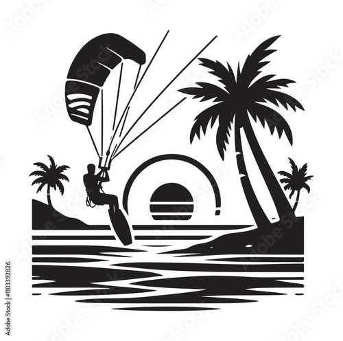 kitesurfing silhouette illustration vector