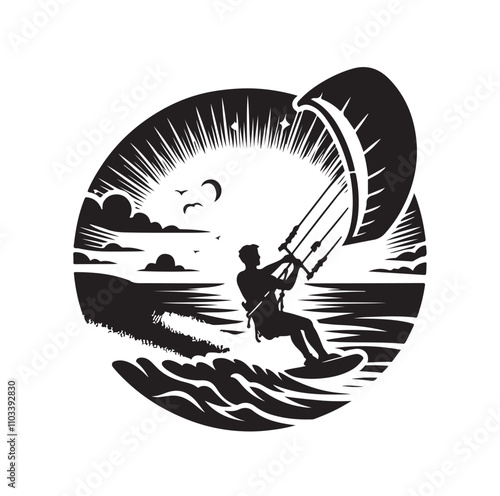 kitesurfing silhouette illustration vector