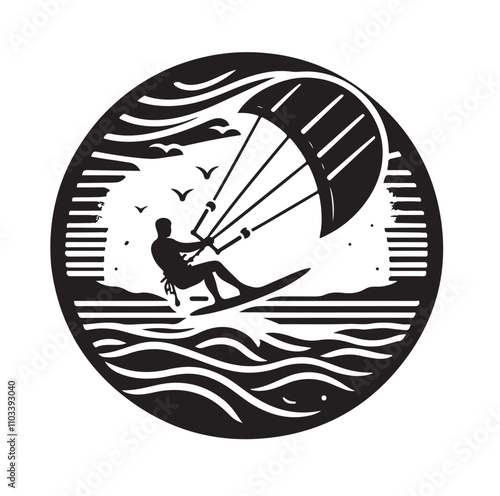 kitesurfing silhouette illustration vector