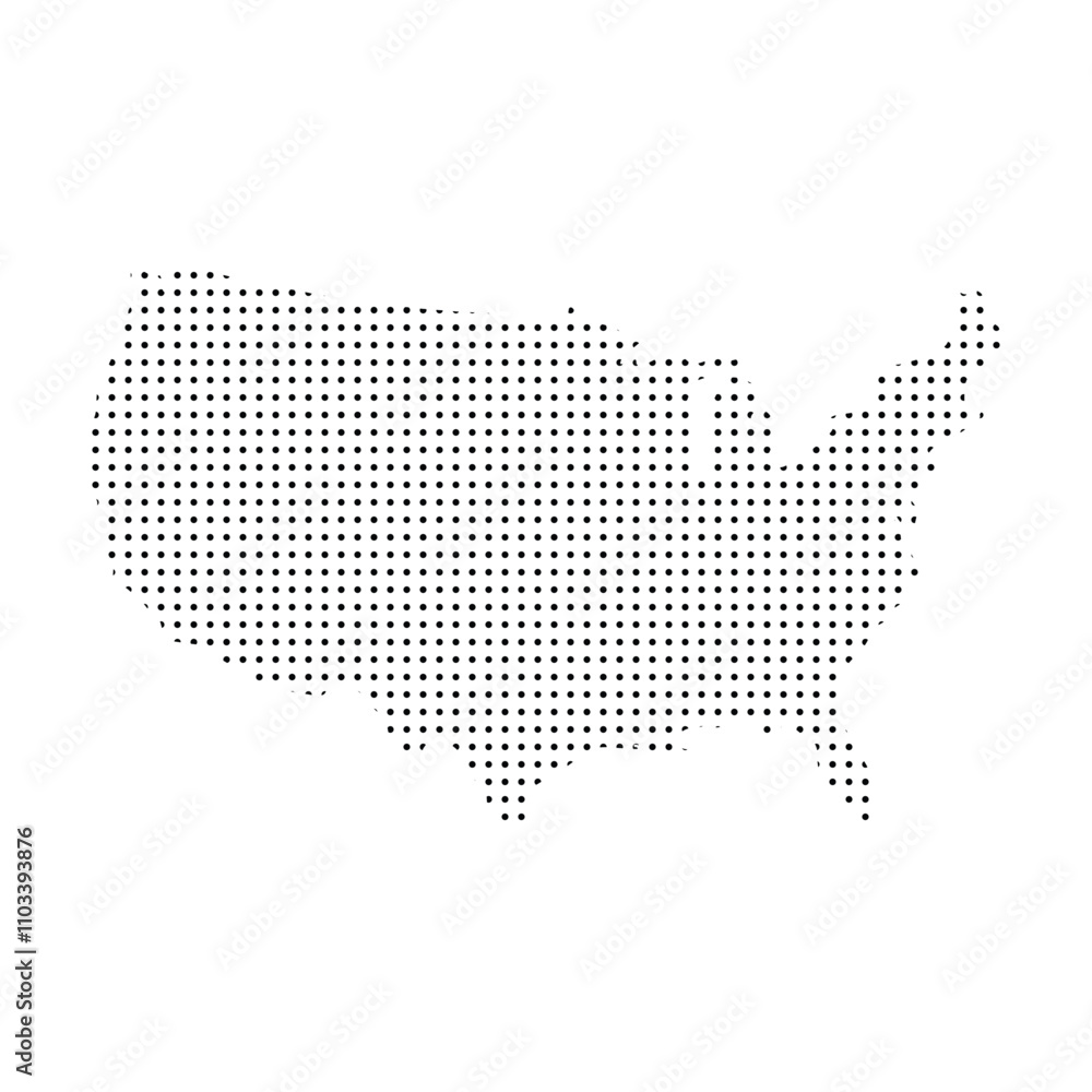 Fototapeta premium Detailed dot map of the United States USA is shown in black and white