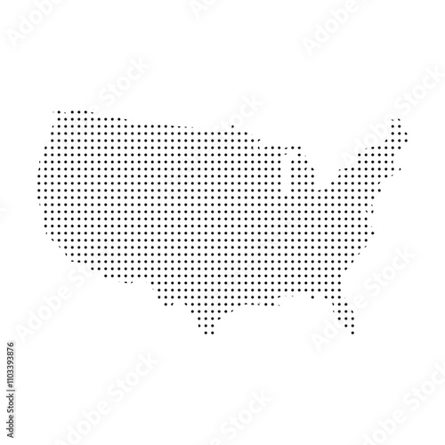 Detailed dot map of the United States USA is shown in black and white